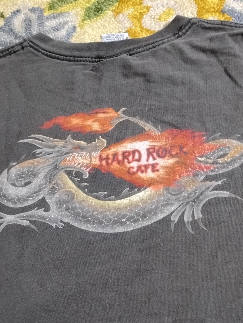 Hard Rock Cafe Black Tee With Orange And Red Flame Dragon